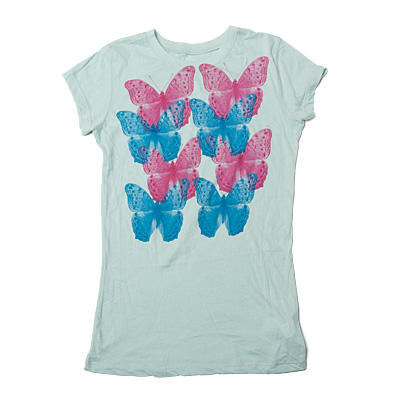 Butterfly Scan　3,990円(税込)→¥2500(税込) 鮮やかなピンクとブルーが薄めのブルーに映え、美しい1枚。色の重なり合う部分が透明感をうまく表現しとても綺麗です。 残りわずか！！ 